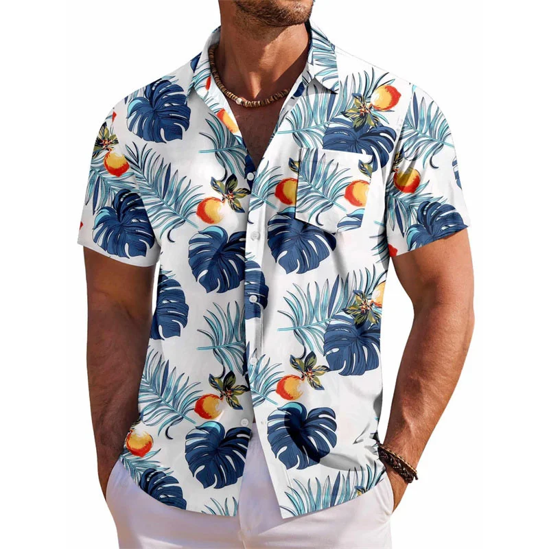 Men\'s Hawaiian shirt short sleeved printed button clothing summer beach shirt casual vacation comfortable and breathable