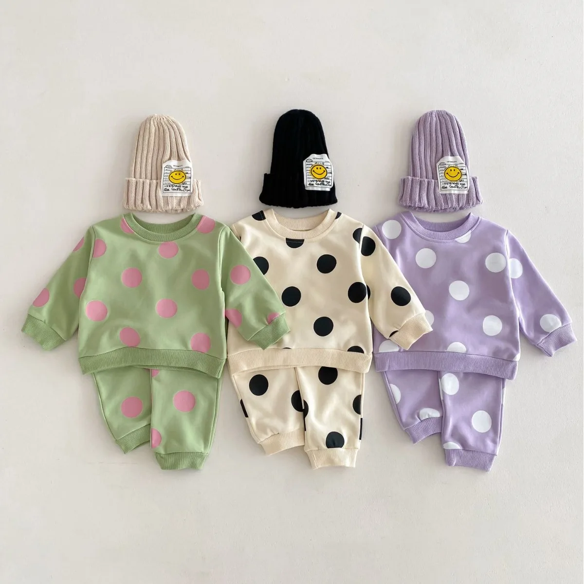 

Korea Children's Suit 2024 Spring New Cute Polka-dot Baby Girl's Suit Long Sleeve Sweater+ Pants 0-4Y Kid's Leisure Suit