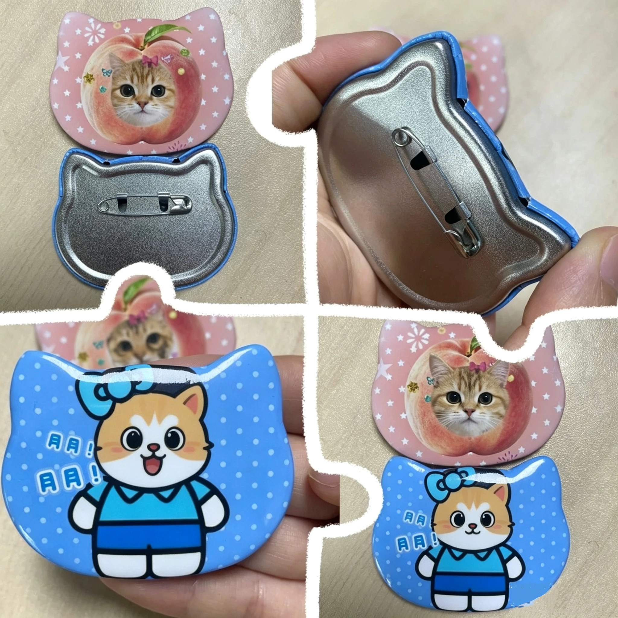 Custom Pins Custom Badges Personalized Photo Logo Tinplate  Cute Cat Face Shape Brooch Multiple Sizes DIY Accessory Gift