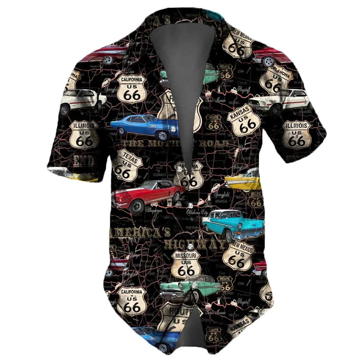 Men\'S Shirt Route 66 Retro 3d Fashion Shirt For Man Hawaiian Shirt Short Sleeve Streetwear Button Tops Daily Party Men Clothing