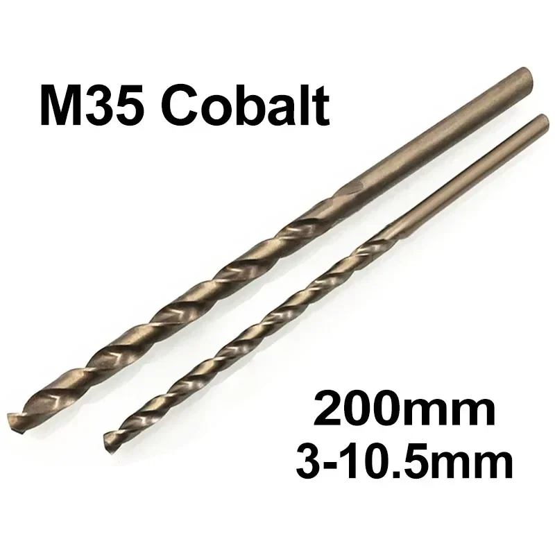 

1Pc 3mm-10.5mmx200mm OAL HSS-CO 5% Cobalt M35 Lenghten Twist Drill Bit For Stainless Steel Alloy Steel & Cast Iron