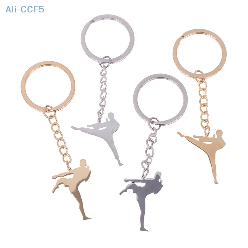 Taekwondo High Kick Keychains For Men Titanium Steel Sports Charm Karate Jiu Jitsu Keyring Jewelry Male Boys Gym Gifts