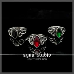 Triangle Viking Black Zircon Stone Vintage Stainless Steel Rings Unisex Simple For Men Women Red Ring Classic Jewelry Wholesale
