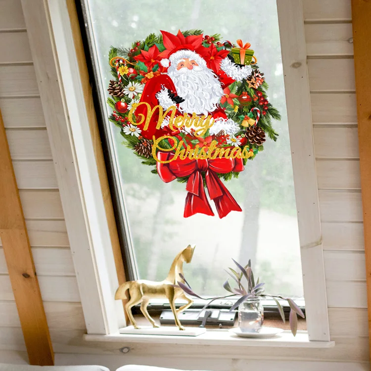 Frohe Weihnachten Weihnachtsmann Wandaufkleber Wohnzimmer Türdekoration Wandbild Glasfenster Neujahr Heimdekoration Abnehmbare Aufkleber – Detail 4