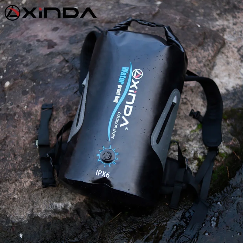 XINDA Lightweight 25L TPU Waterproof Backpack Orange/Yellow/Black 44x70cm for Outdoor Activities Camping Canyoning Boating