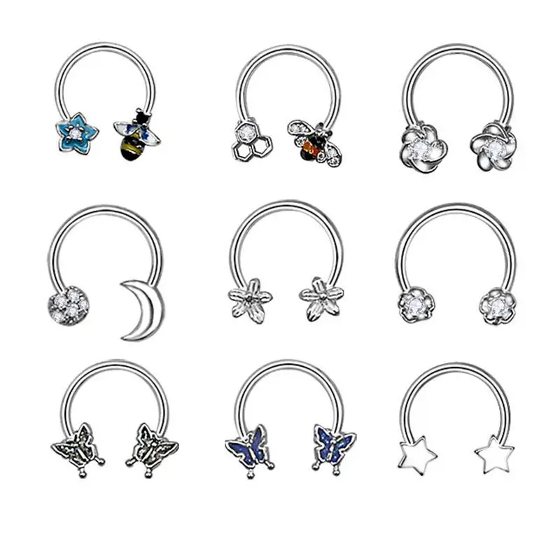 1pc Butterfly Nose Piercing Hoop Septum Ring Surgical Steel Helix Ear Cartilage Earring Circular Horseshoe Body Jewelry 10mm 16G