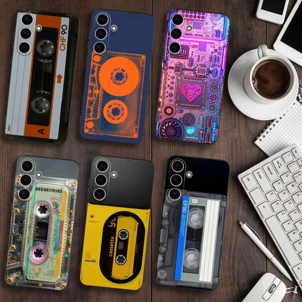 Magnetische Radio Tape Cassette Telefoon Case Voor Samsung Galaxy A73,A72,A71,A70,A53,A52,A51, zachte Zwarte Shell