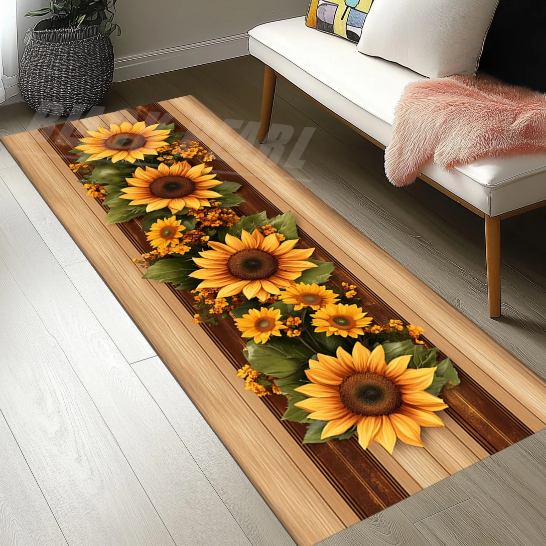 

Коврик-дорожка с узором под дерево и подсолнухи, нескользящий, с принтом, для прихожей, гостиной, входной зоны