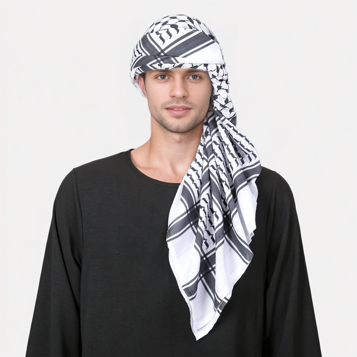 Unisex Islamic Traditional Costumes Plaid Shawl Muslim Shemagh Scarf Arab Kafiya Keffiyeh Palestine Bandana Arabic Turban Hijab