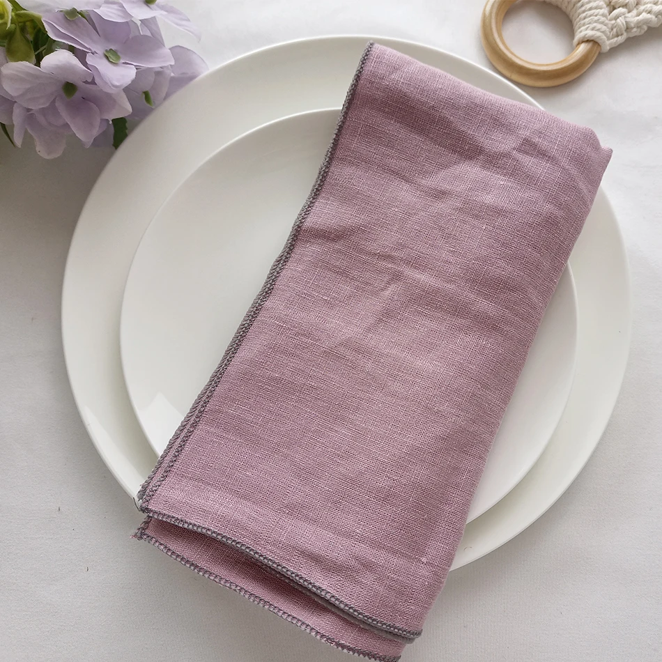 6PCS Grey lock Edge Natural 100% Linen Table Napkins,Soft Comfortable Tea Cloth,Durable Towels for Dinning Party Wedding Decor