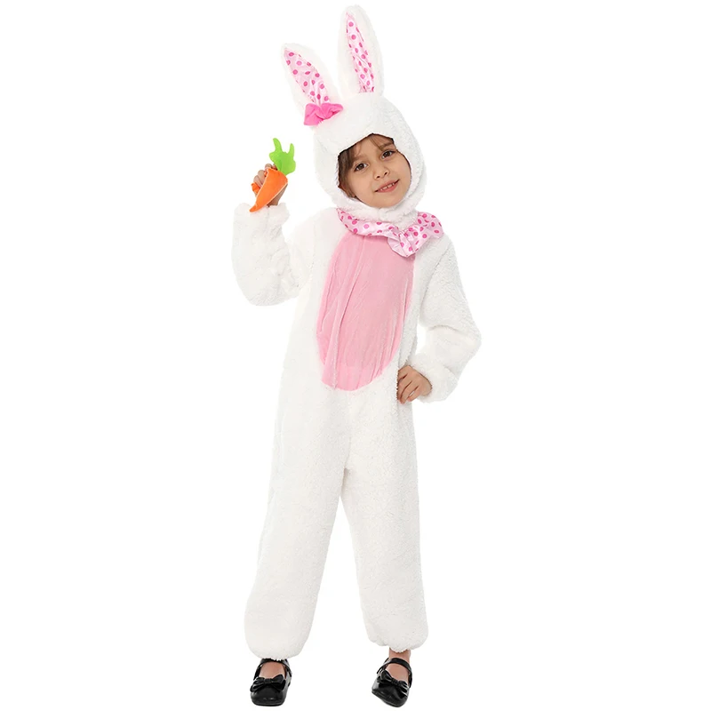 2025 ใหม่มาถึงน่ารักกระต่ายเด็กหนังสือสัปดาห์ฮาโลวีนแต่งตัวJumpsuitกับชุดกระโปรงFuzzyกระต่ายสีขาวเครื่องแต่งกายสําหรับหญิง