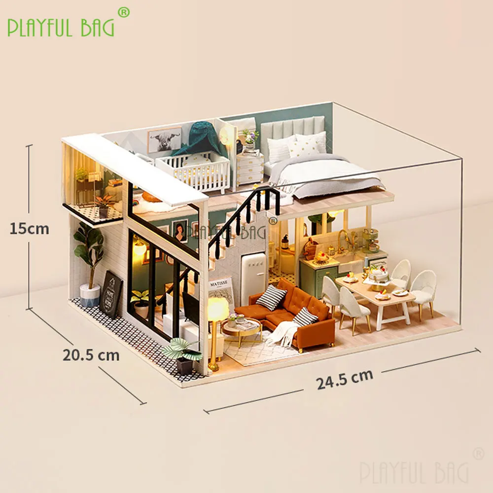 Wooden Mini Doll House DIY Handmade Duplex Apartment Production 3D Puzzle Assembly Building Blocks Model Kids Toys Gifts UG385