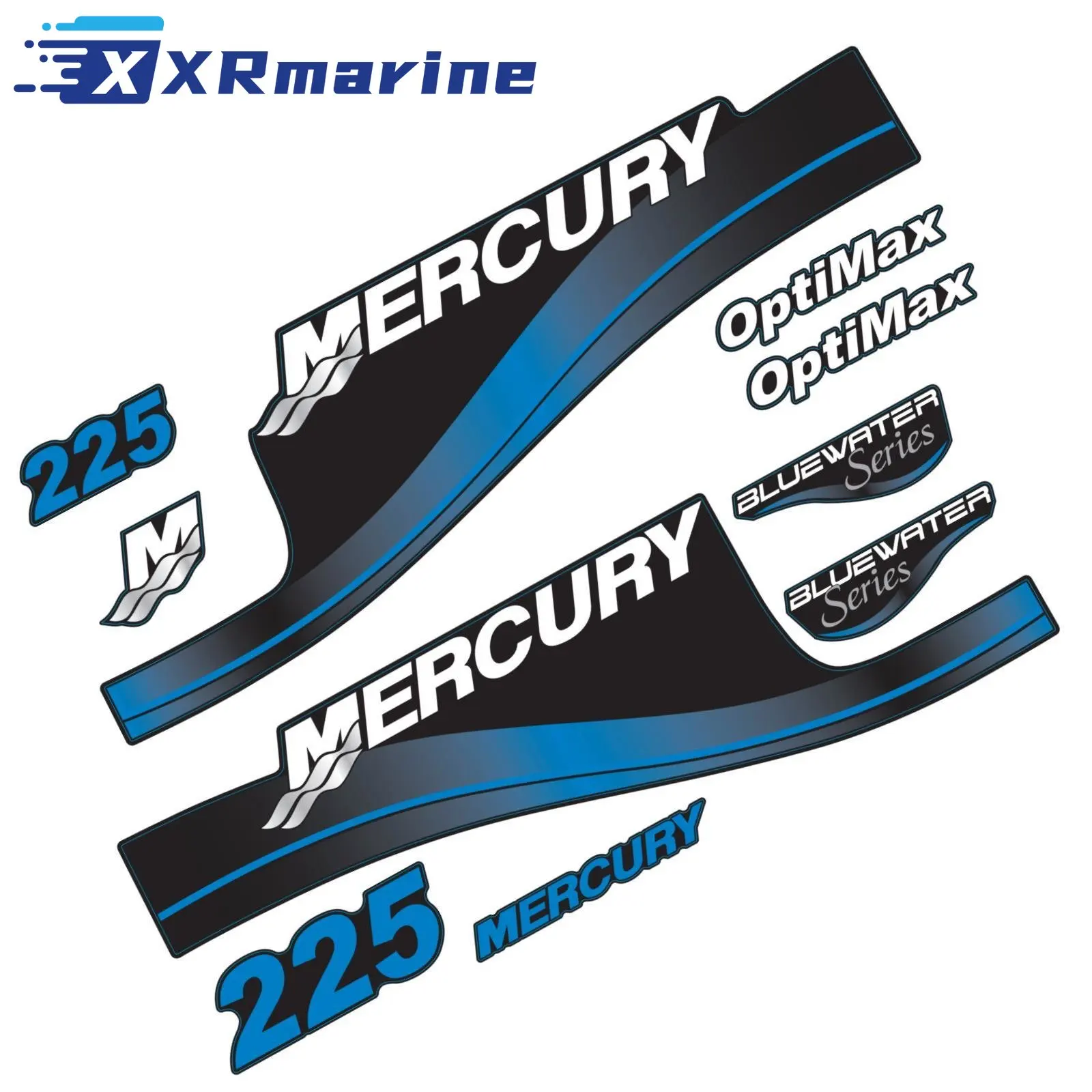 855408A99 BLUEWATER Series Decals Sticker Set for Mercury Outboard Stickers 225 HP OptiMax Blue Water TOP COWL 887913T1 850299T1