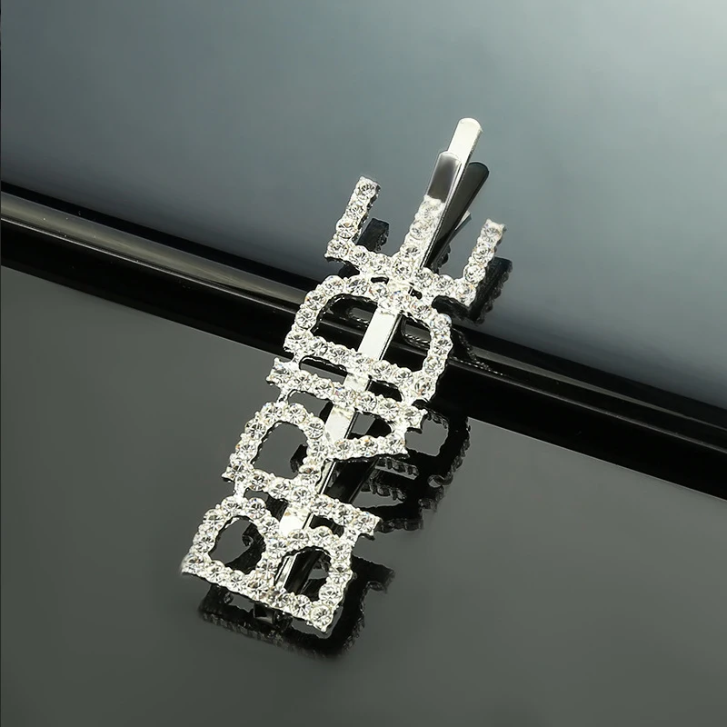 1PC Shining Letter Hair Clips For Women Jewelry Silver Color Message " LOVE " Clear Rhinestone 7cm