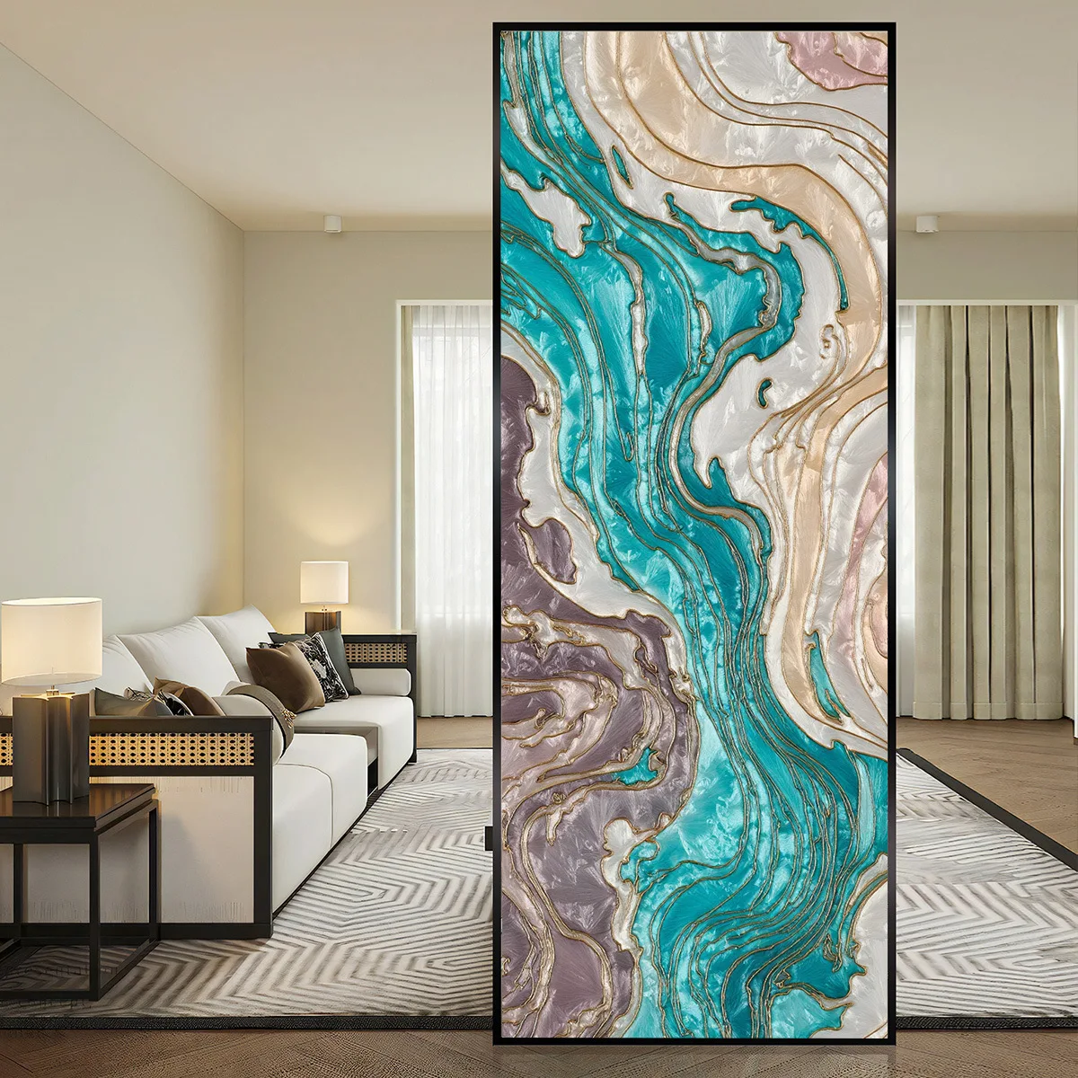 Entrance villa partition screen light luxury high-end painted embossed art glass can be fixed,