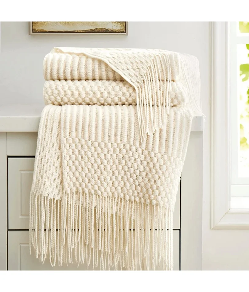 

White Boho Throw Blankets Textured Big Knitted Blankets Chunky Vintage Luxury Throw Bedspread Blanket Cover Manta Para Sofá