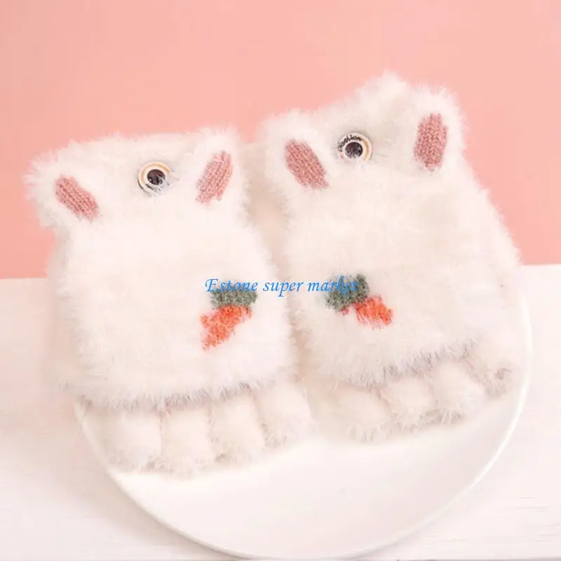 

090B Children Winter Windproof Wearing Stretchy Knitted Half Finger Mittens Kids Gift