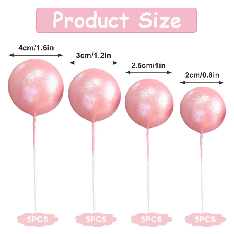 20Pcs 2cm-4cm Nacreous Pigments Cake Ball Topper DIY Foam Ball For Cake Cupcake Dessert Decoration Wedding Party Baking Supplies