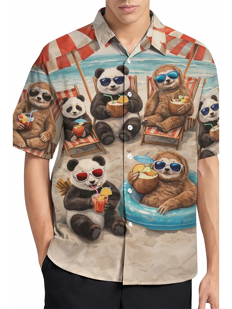 

Мужская гавайская рубашка с принтом енота и пляжных очков, на пуговицах, с коротким рукавом, летняя, мужская одежда