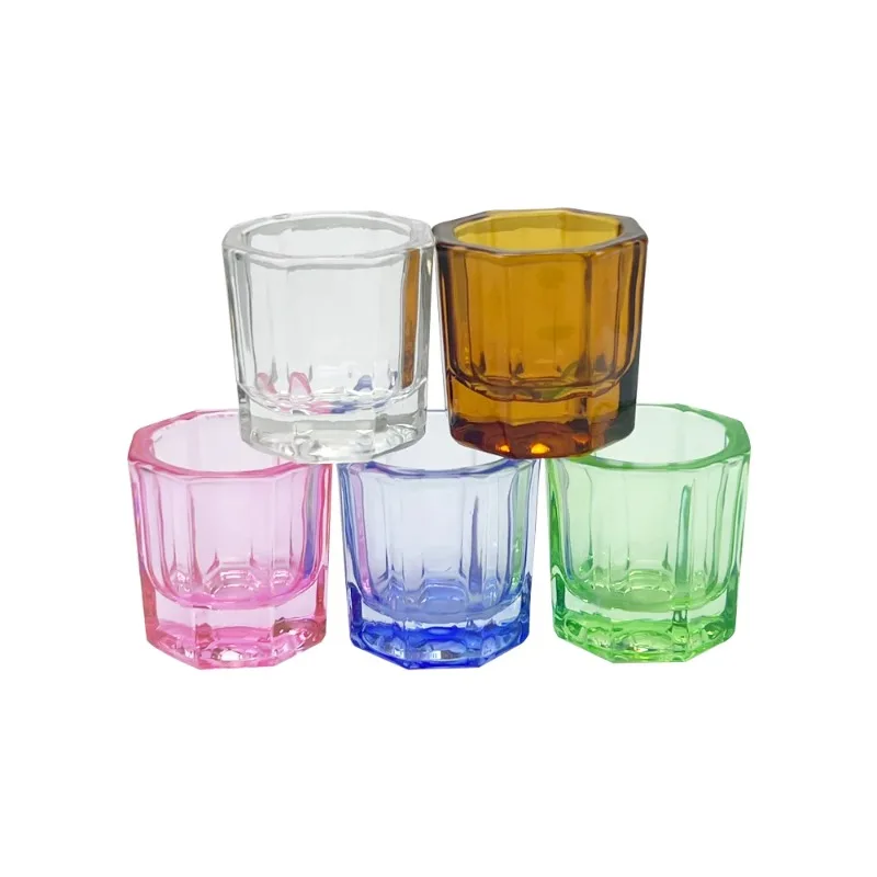 10pcs Colorful Crystal Glass Mixing Cup Bowls Oral Powder Liquid Nail Cup Octagonal Rcoencile Cups Lab Container Household.