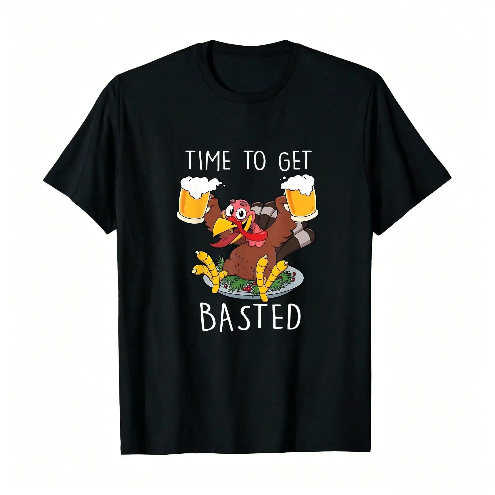 -Time To Get Basted Funny Beer Thanksgiving Turkey S Pullovers_,Breathable And Comfortable Short-Sleeved Round-Neck Top, Suitable For All Seasons, Everyday Wear For Women