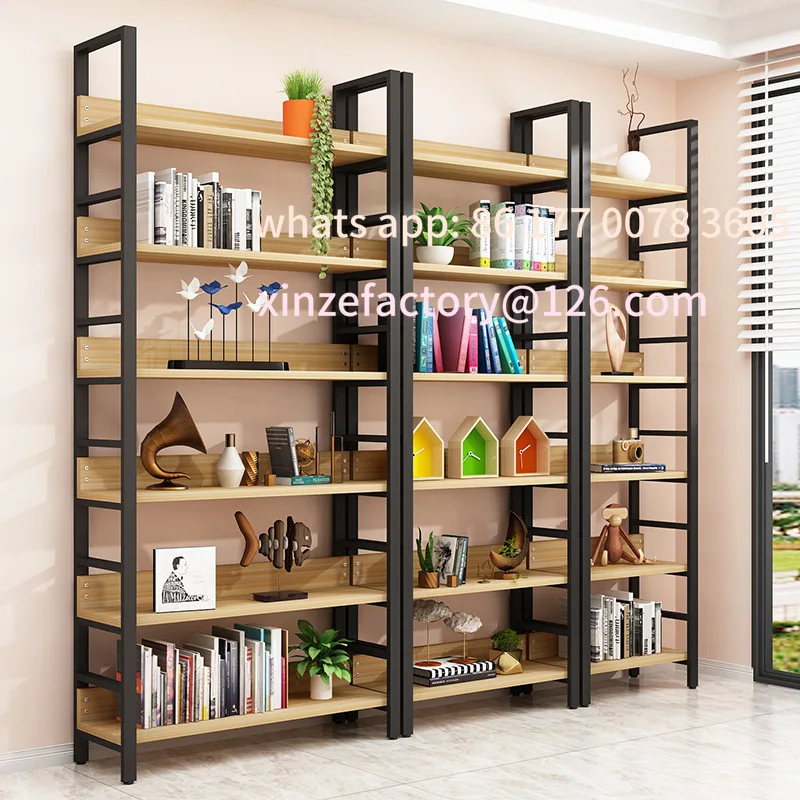 

Customizable Simple Bookcase Steel Wood Shelf Living Room Shelf Display Shelf Multi-layer Floor Library