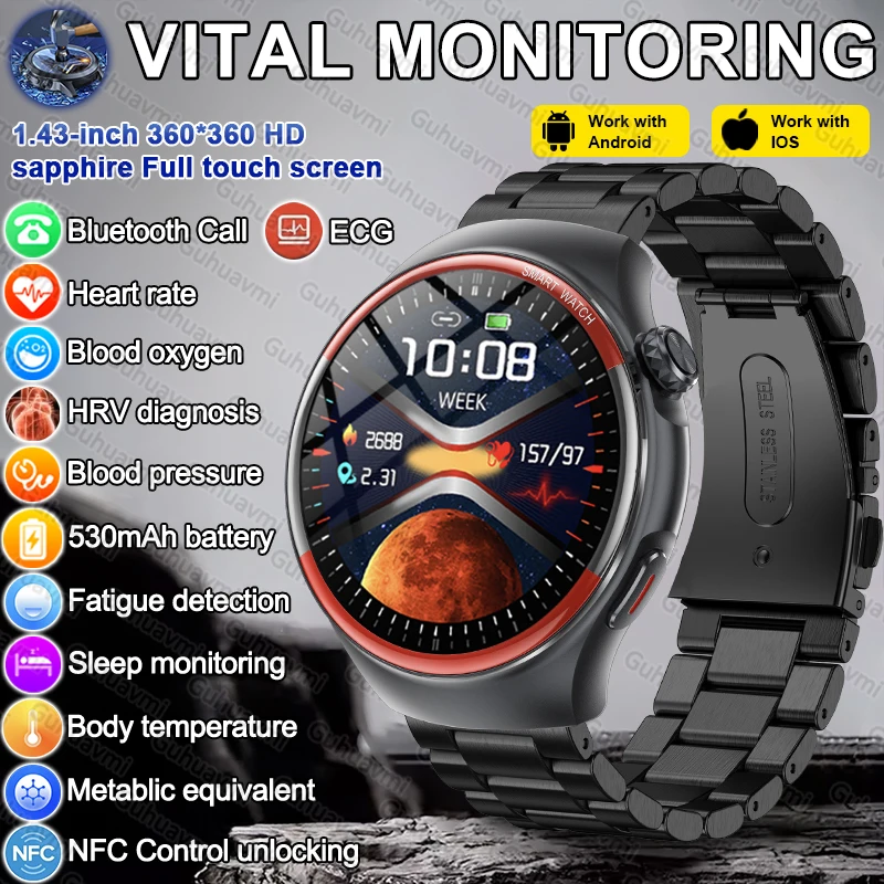 

2025 New For HUAWEI Blood Pressure Smart Watch Sapphire Screen HRV Blood Oxygen Bluetooth call Physical examination Smartwatches