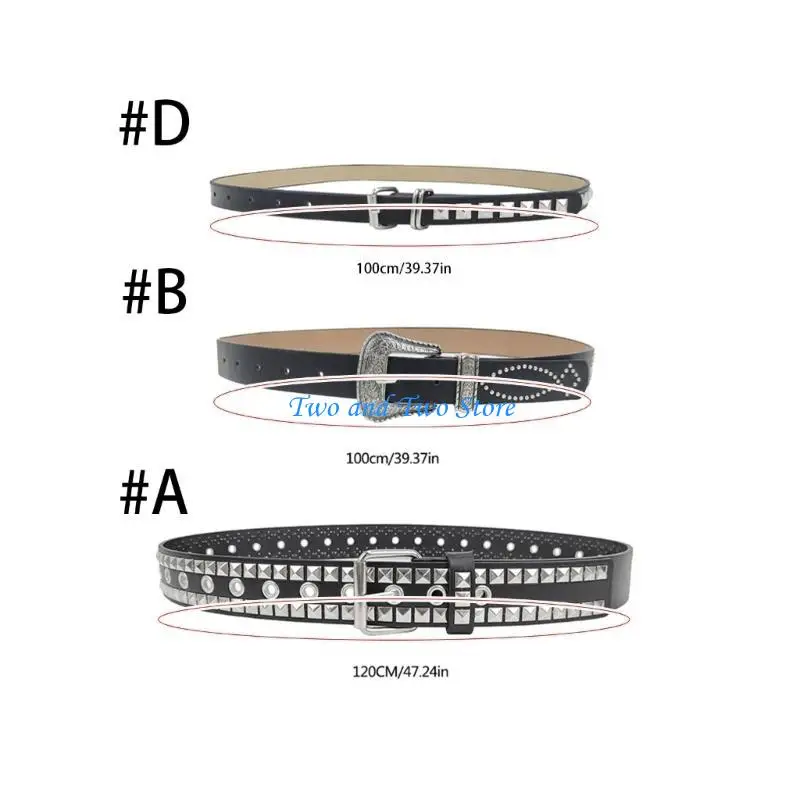 HX6F 여성을위한 인기있는 핀 버클 PU 가죽 벨트 모든 일치하는 리벳 박힌 허리 벨트 바지 청바지에 대한 패션 허리띠