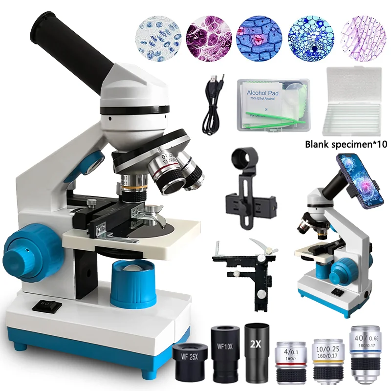 Microscope with Moving Slide Clip & Dual LED, for School Lab Home Use, Students and Adults