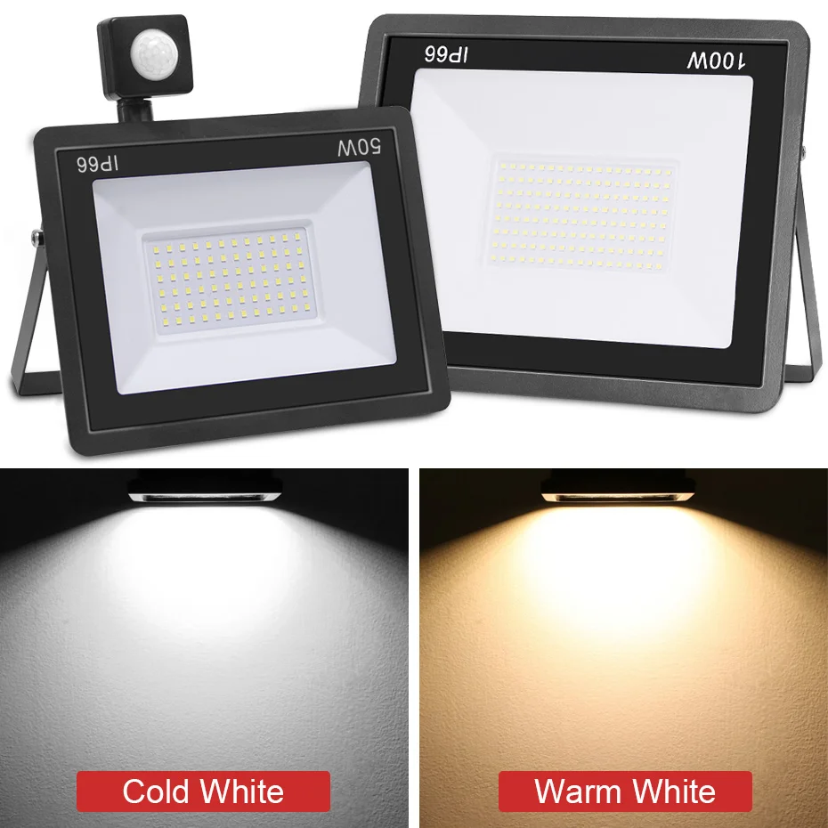 LED Flood Light 220V PIR Motion Sensor IP66 Waterproof Reflector Floodlight 50W 100W 150W Outdoor Wall Garden Induction Lighting