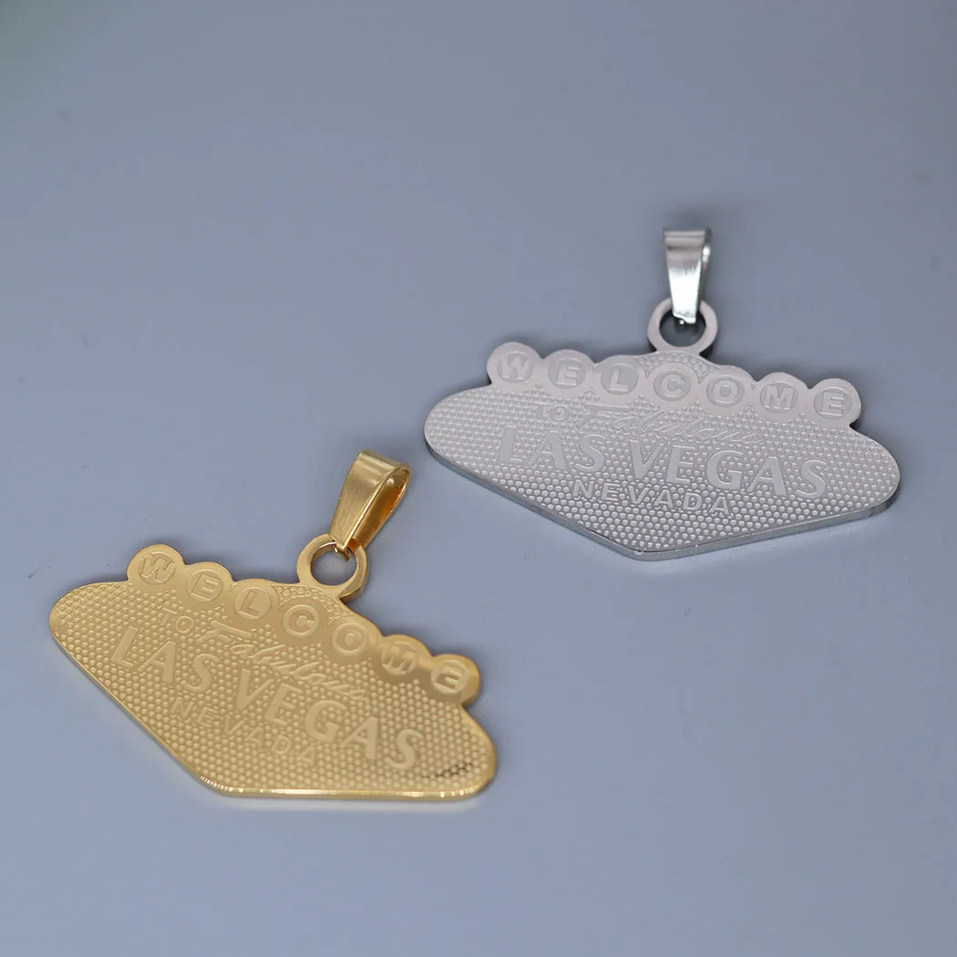 2pcs WELCOME To Florence NEVADA Stainless Steel Las Vegas Pendant Gold Plated DIY Keychain Necklace Jewelry Making Accessories