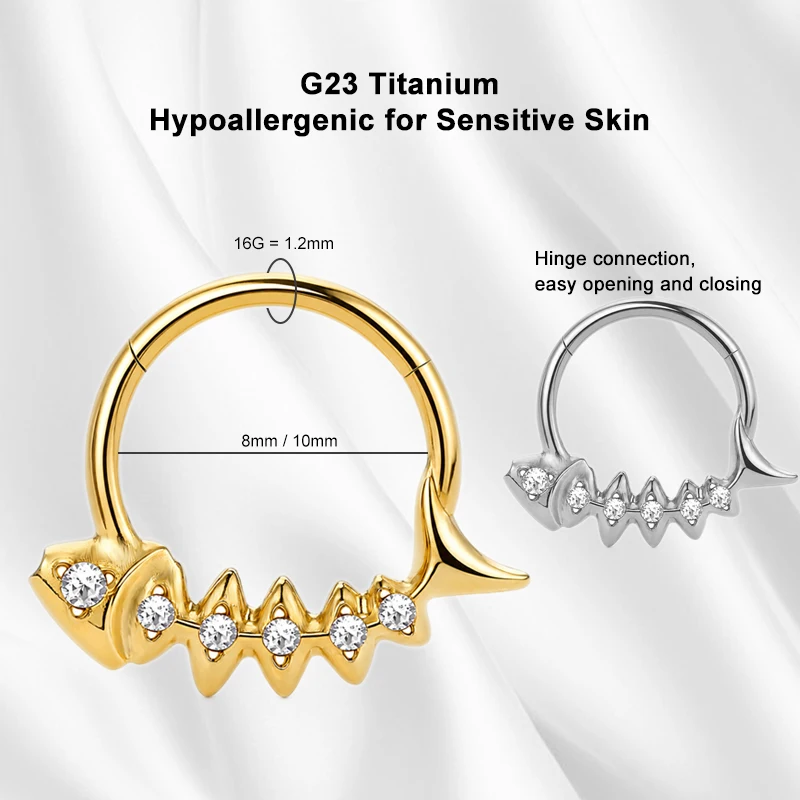 ASTM F136 Titanium Septum Clicker 16G CZ Hoop Earrings Fish Shape Labret Lip Nose Rings Cartilage Helix Conch Piercing Jewelry
