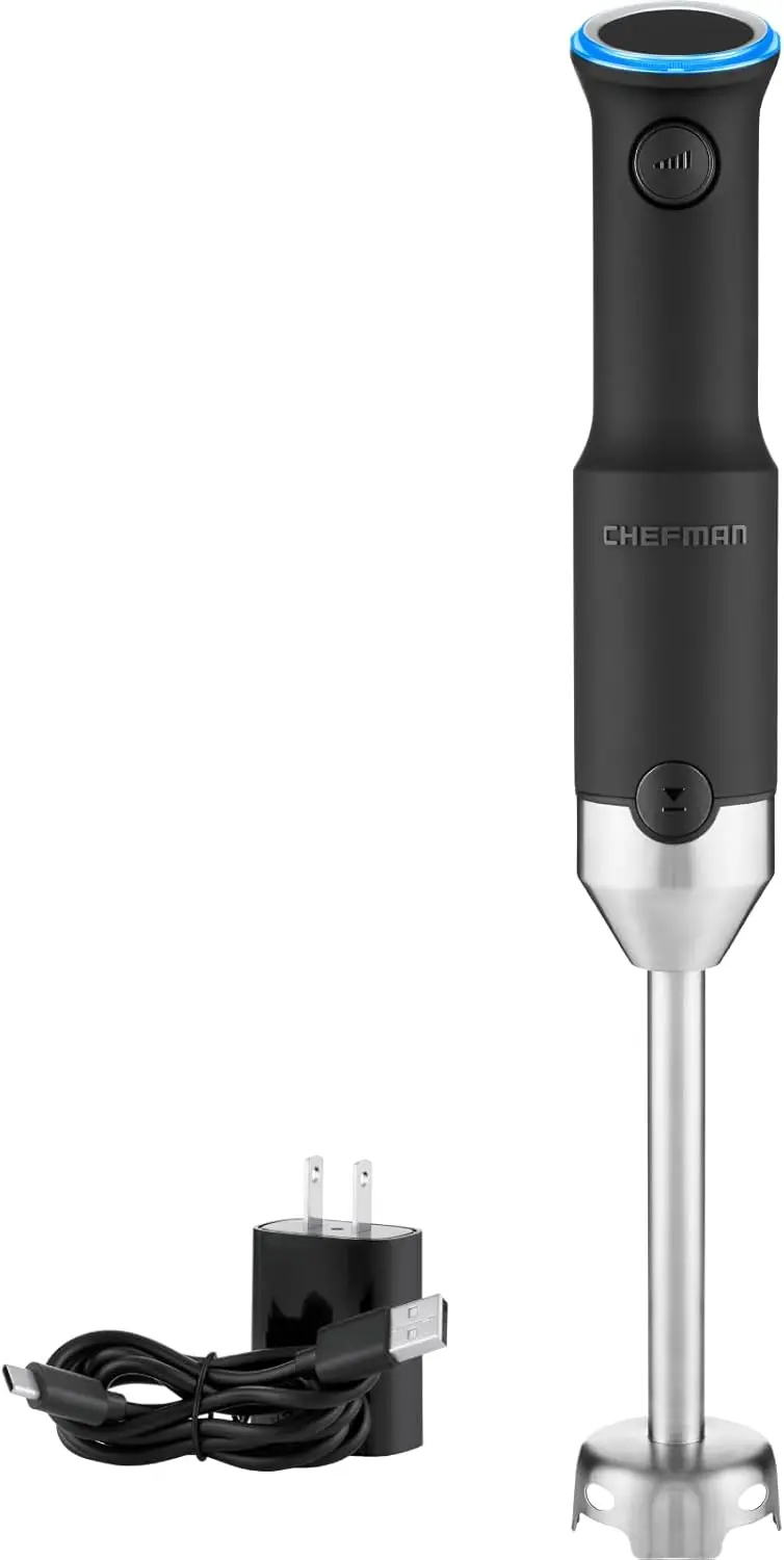 

Portable Immersion Blender with One-Touch Control, USB Charging, Stainless Steel Blade, Quick Mixing for Smoothies, Soups