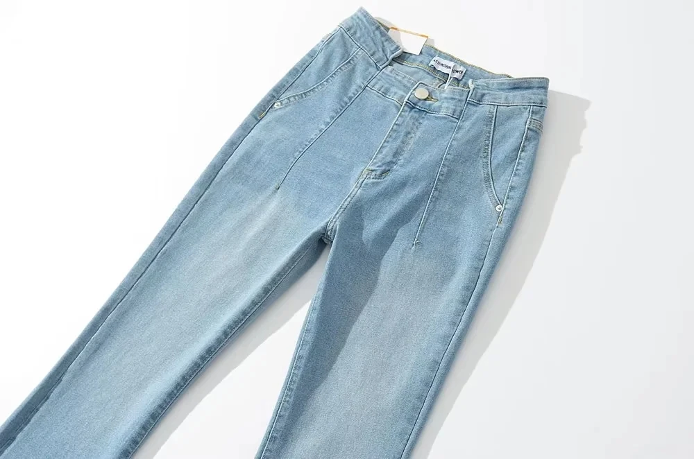 Jeans Bot a vita alta da donna Primavera Autunno Nuovi pantaloni con zoccolo europeo Sle Versatile lunghezza del pavimento dimagrante Micro...