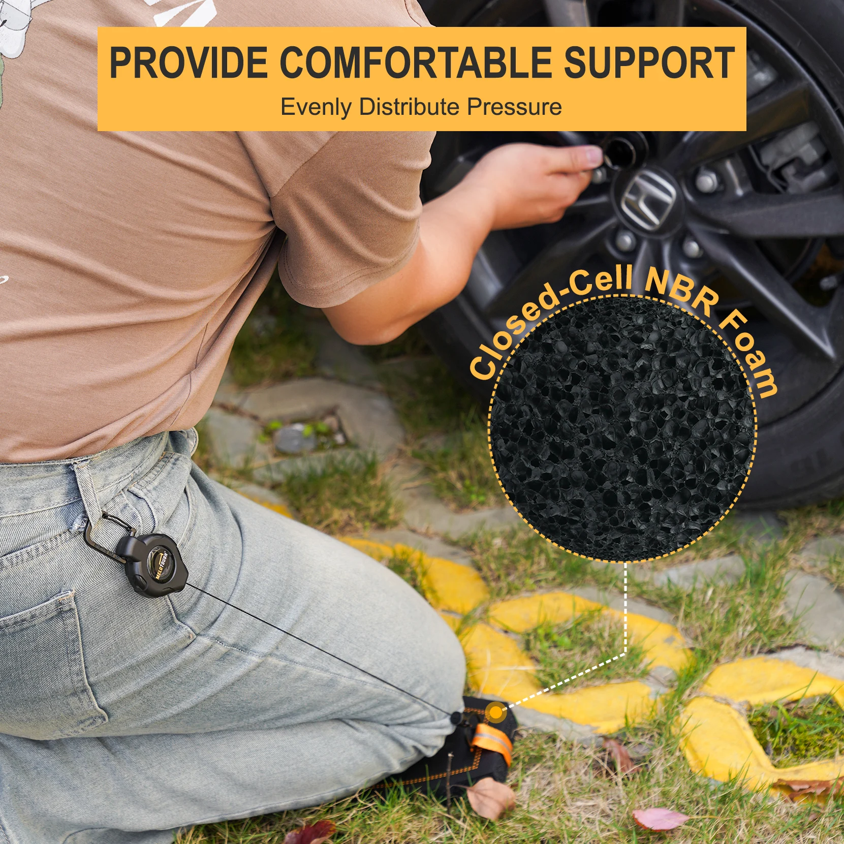 MELOTOUGH Mini Kneeling Pads with Badge Reel for Work, 1" Thick Soft NBR Foam Kneeling Pad for Mechanics,Portable &Comfortable