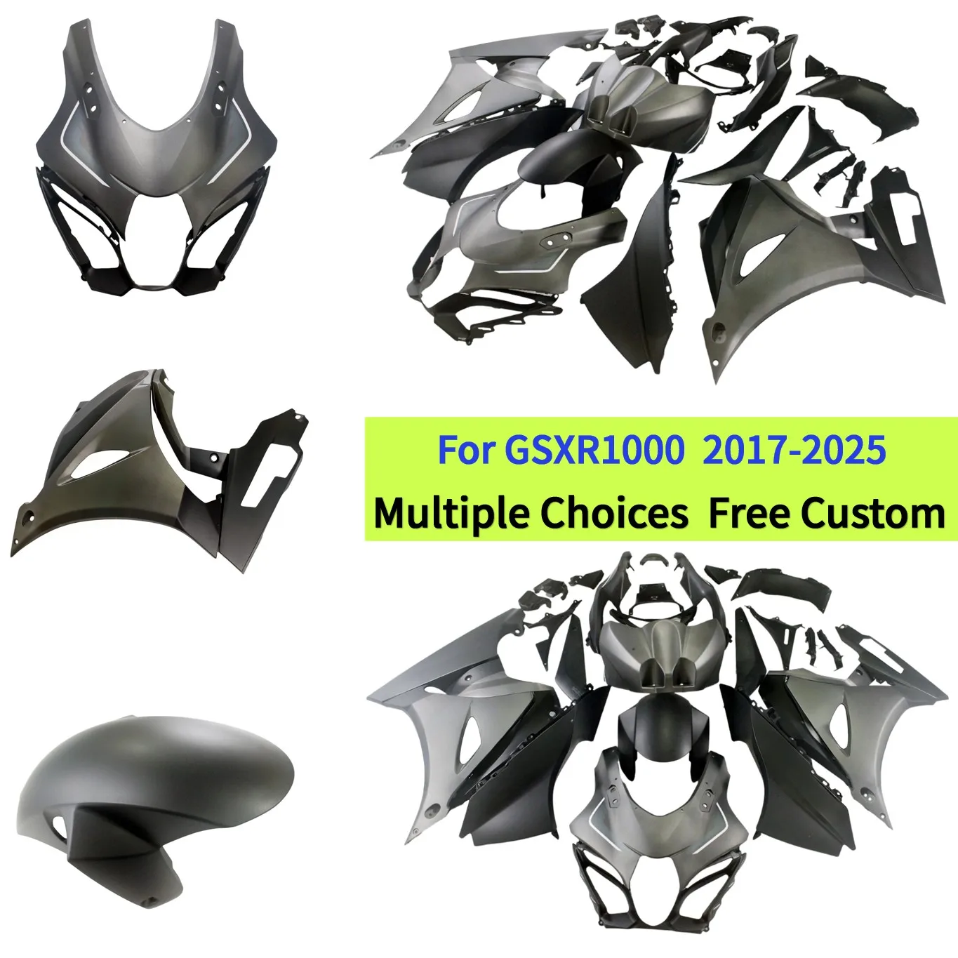 

Motorcycle Parts Fairing Kit for Suzuki GSX R1000 2017-2020 2021 2022 2023 2024 2025 ABS Injection Bodywork | Matte Gray Black