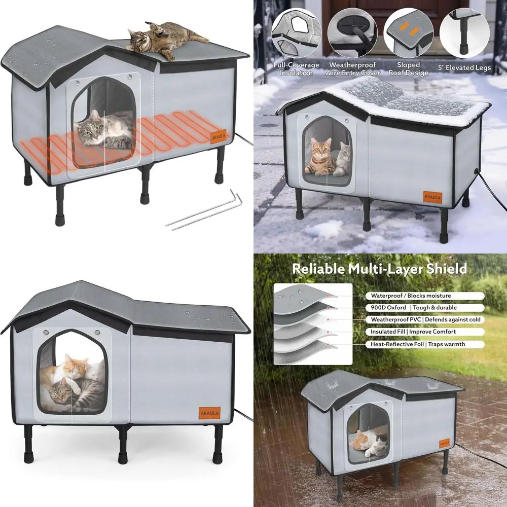 

Durable Outdoor Cat House with Heated Option, Waterproof Tarpaulin, Safe Door, and Elevated Base (26x20x14)