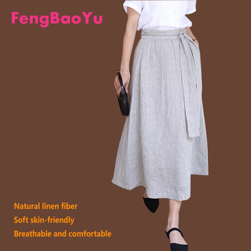 

Linen Spring Summer Women's Skirt White Strap Outdoor Casual Dress Loose Size 3XL Fat Girl 100KG Breathable and Absorbent Sweat