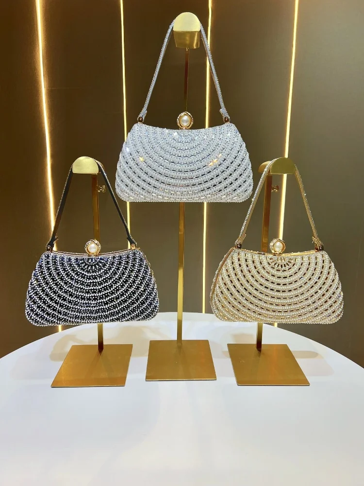 Exquisite Rhinestone Diamond Inlay Evening Bag Retro Luxurious Gold Silver Elegant Small Clutch For Women Wedding Party Handbags