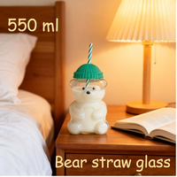 Creative High-Appearance Bear Glass Cup with Straw – Large Capacity, Compact Size, Essential for Outings, Ideal Holiday Gift