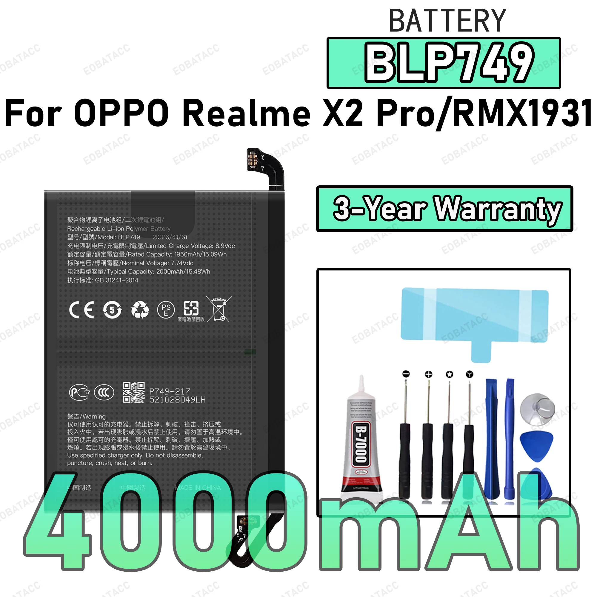 

100% New Zero Cycle BLP749 Battery For OPPO Realme X2 Pro/RMX1931 Replacement Bateria+Free Tools