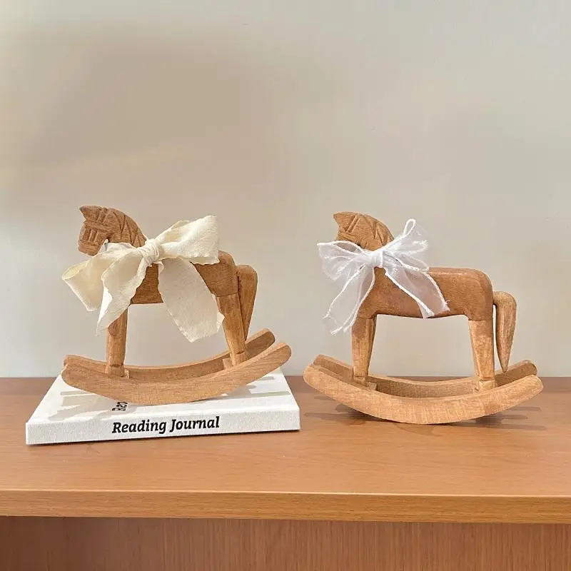 Creative Hand Carved Wooden Horse Series Retro Style Rocking Horse Desktop Decoration Ornament For Friends Commemorative Gift