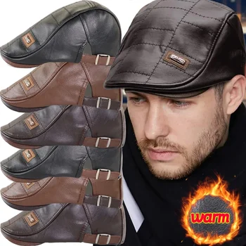 Männer Retro Pu Leder Kappen JAMONT Kennzeichnung Britischen Maler Hüte Frühling Herbst Seite Einstellbare Flache Kappe Mode Hip Hop Berets