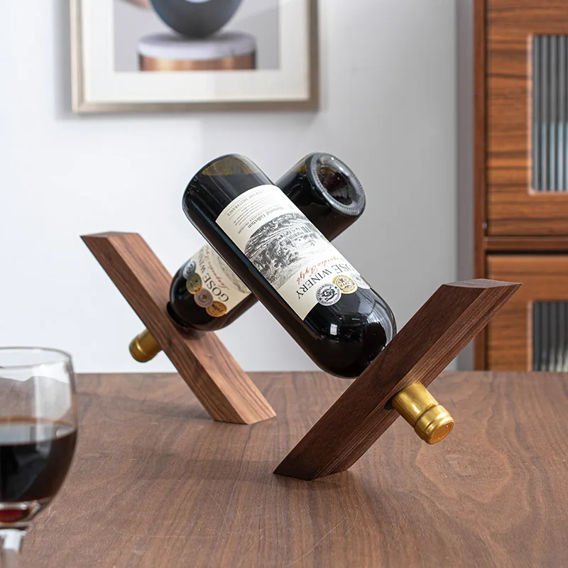 

Black Walnut Red Wine Rack Japanese Balance Restaurant Creative Ornament Display Wine Rack Storage Wine Bottle Support