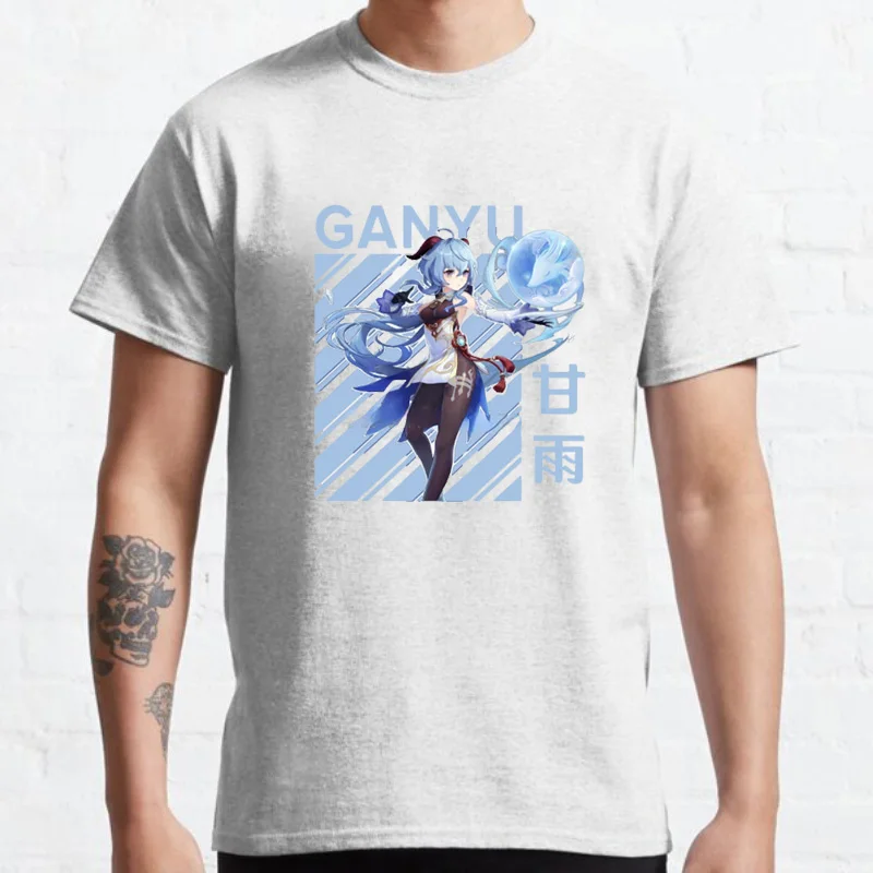 Japanese Genshin Impact Ganyu Anime T Shirt Women Men Manga Cartoon Graphic Tshirts Harajuku Vintage Adult Kawaii O-neck Tops