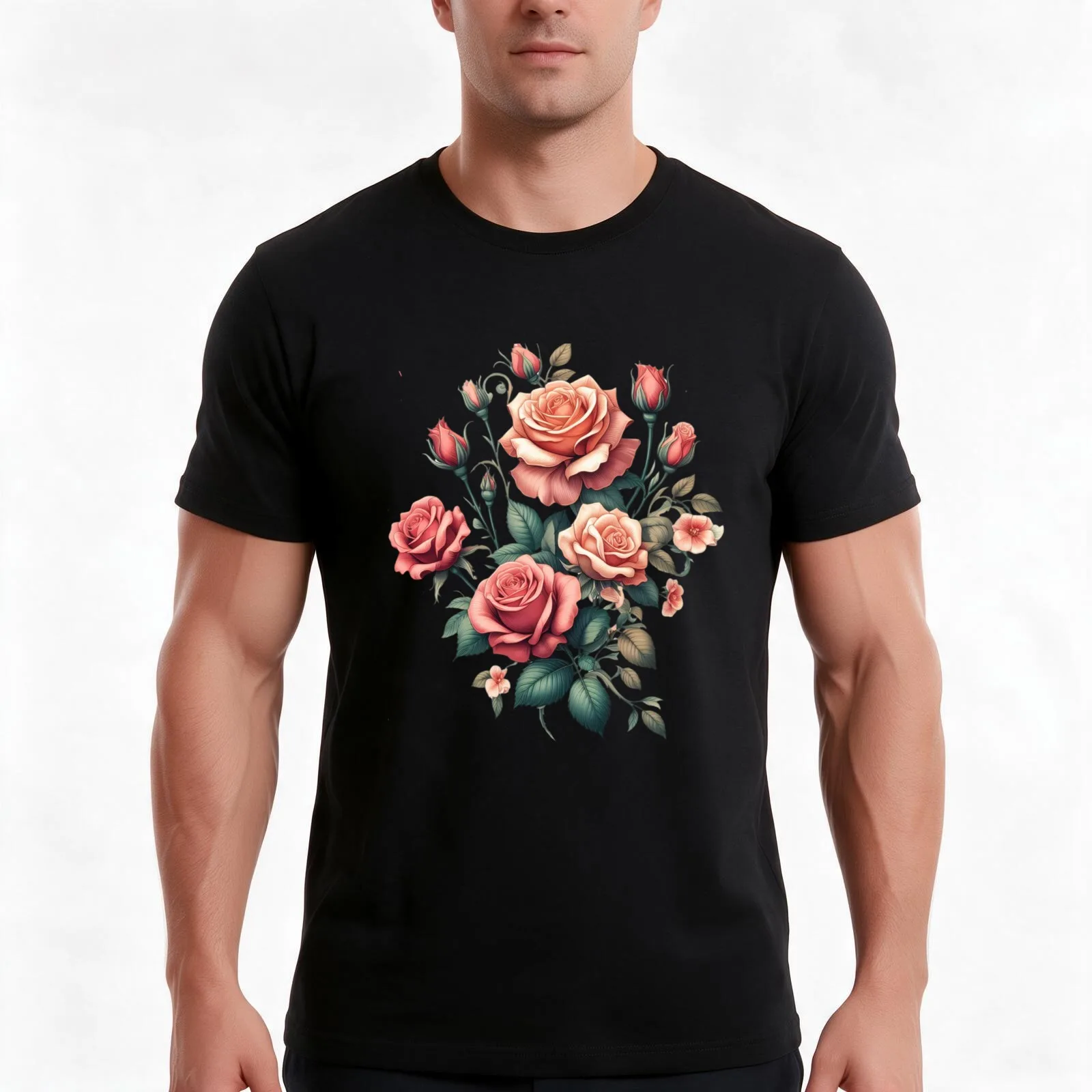 Retro Elegant Vintage Glamorous Roses T-Shirt Summer Casual Cotton Tee Oversized Streetwear Tops Vintage Graphic Print