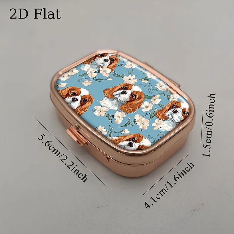 Cute Poodle Dog and Flower Pattern Pill Box, Flat Portable Metal Storage Box, Suitable for Vitamins, Fish Oil, Pills, and Small Candies, Adorable Decorative Mini Storage Box, Perfect for Handbags