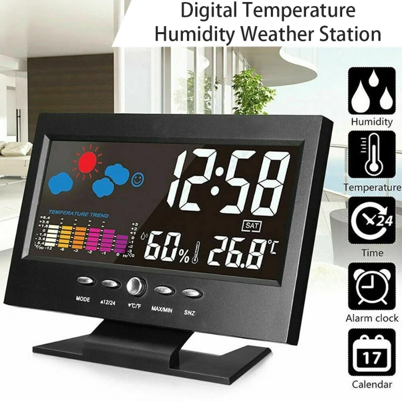 F2 Intelligent Digital Display Weather Clock Wireless Temperature Humidity Meter With Calendar Color