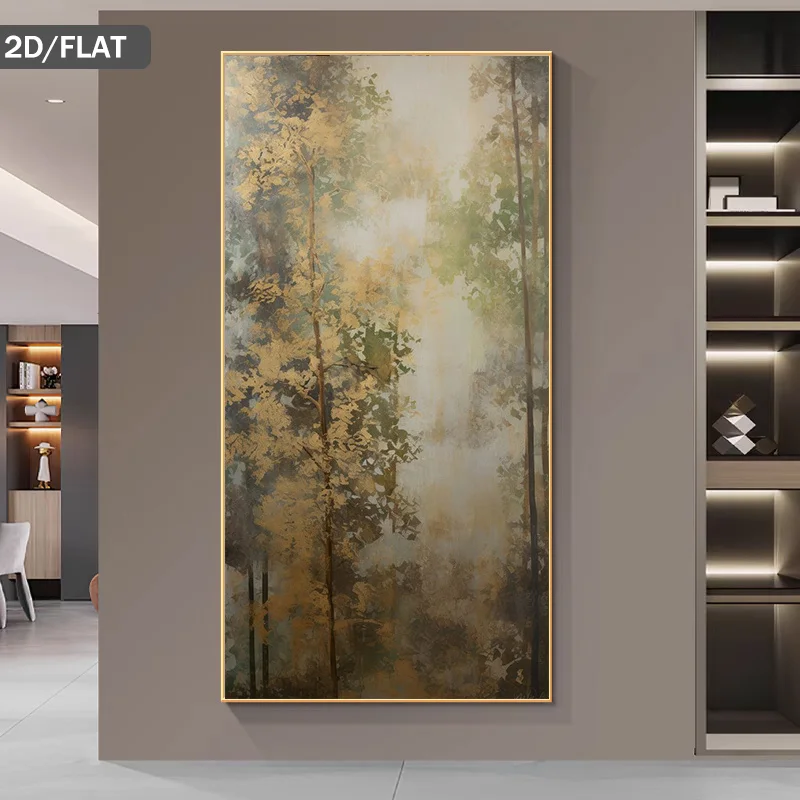 1pc frameless Canvas Painting 2D Flat Modern Neutral Golden Trees in Misty Forest Canvas Prints Unframed Abstract Canvas Prints