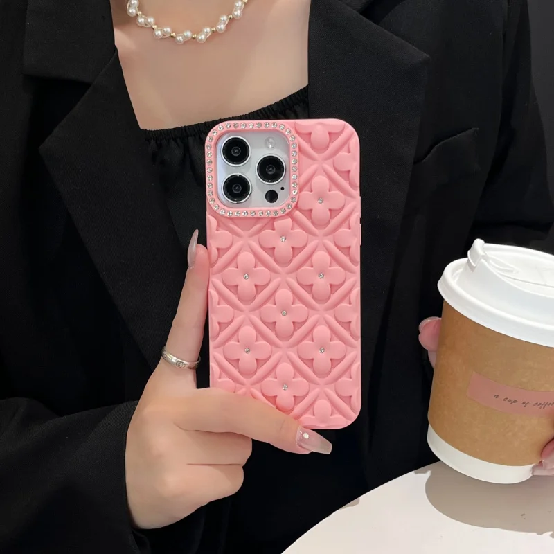 

Custom-designed oil-painted floral rhinestone case suitable for Apple devicesiPhone16promaxNiche high-end protective case for wo